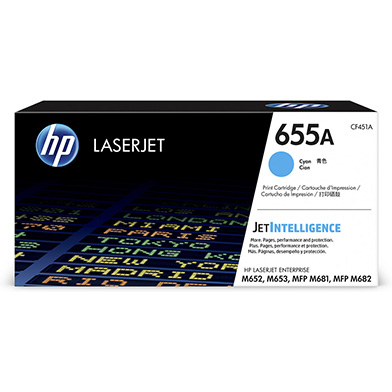 HP CF451A 655A Cyan Original LaserJet Toner Cartridge (10,500 Pages)